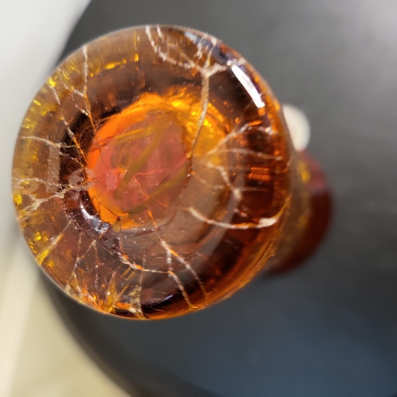 Blenko Crackle Amber Vase with Applied Leaf 5.25" - Picture 7 of 12